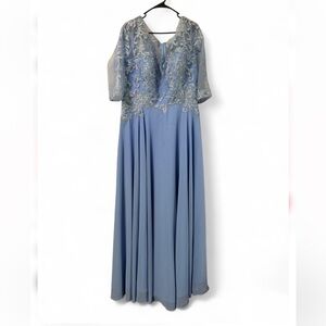 Dress Elegant Blue Lace Evening Gown